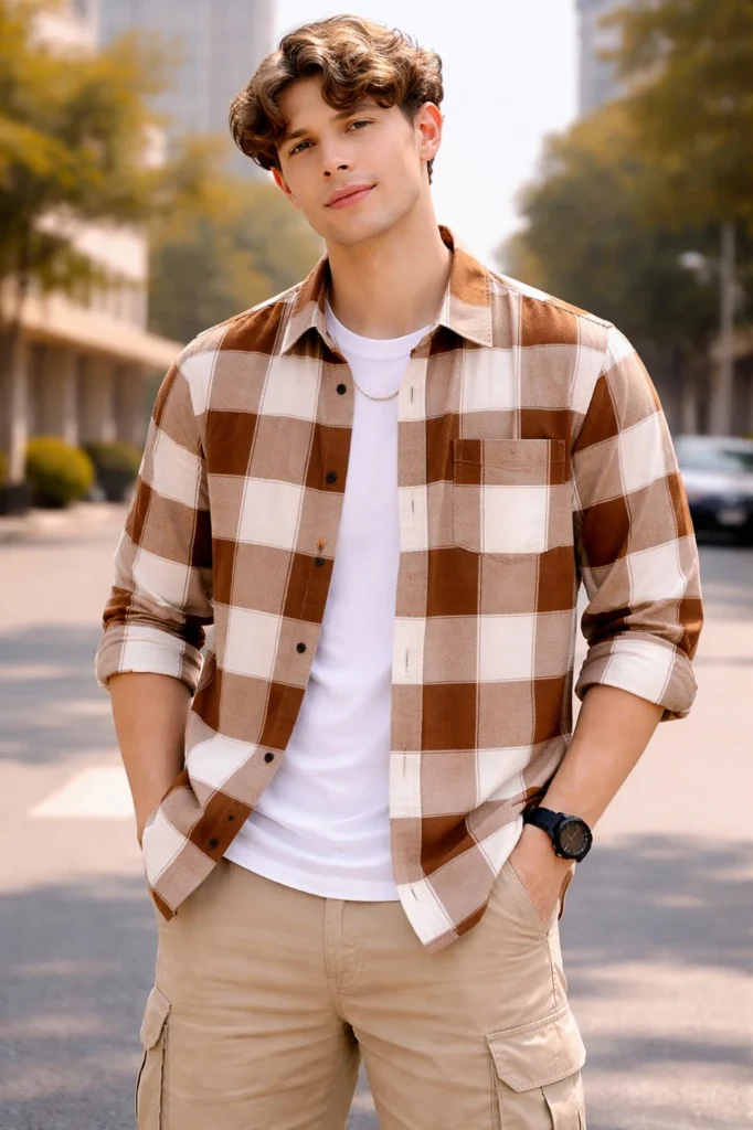 FalconWear Men Regular Fit Checkered Spread Collar Casual Shirt